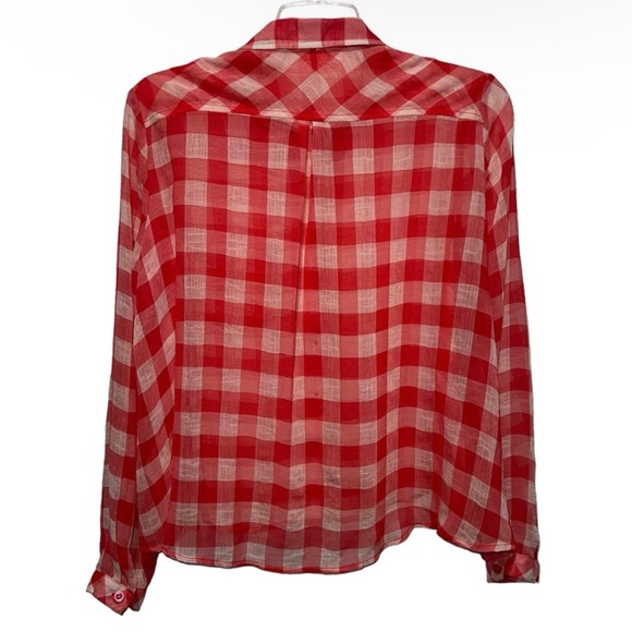 Free People Red and White Checkered Button Down Shirt - Picture 3 of 7